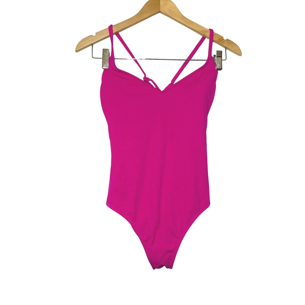 Shade & Shore Womens Pink Textured One Piece Swimsuit V-Neck Cross Back Small - Picture 1 of 7